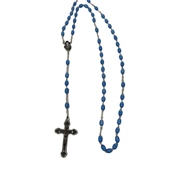 Vintage‎ Rosary Medium Blue Metal 24" Five Decade Made in Italy - Picture 1 of 4